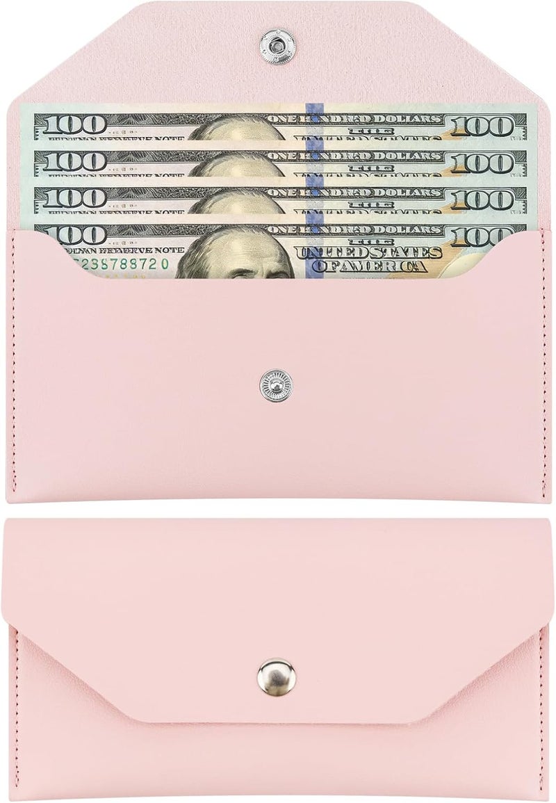 Abvsdu Cash Envelope Wallet, Reusable Envelope Wallet, Men's and Women's Genuine Leather Cash Wallet, Money Envelopes for Cash for Bill Planner（Pink） - Image 1